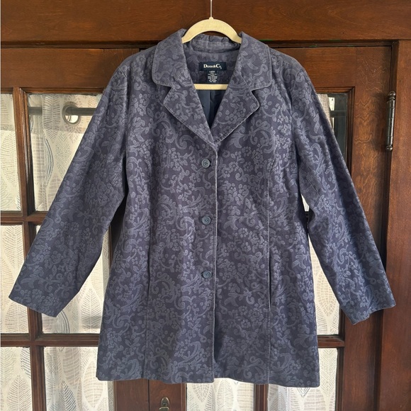 Denim&Co Jackets & Blazers - Corduroy Floral Paisley Cotton Steel Blur Blue Jacket Coat Blazer